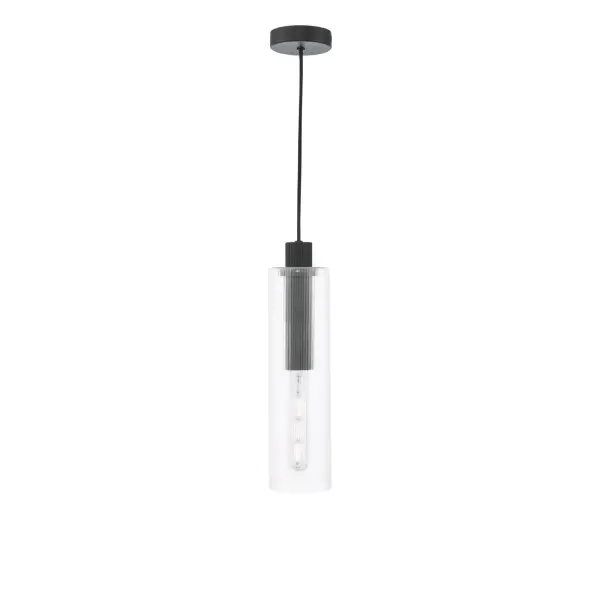 Ruben Satin Black & Ribbed Glass Pendant