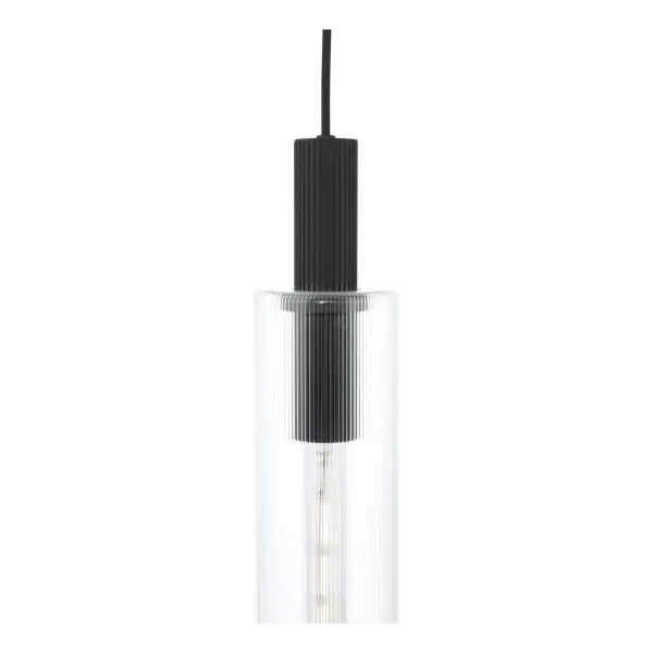 Ruben Satin Black & Ribbed Glass Pendant
