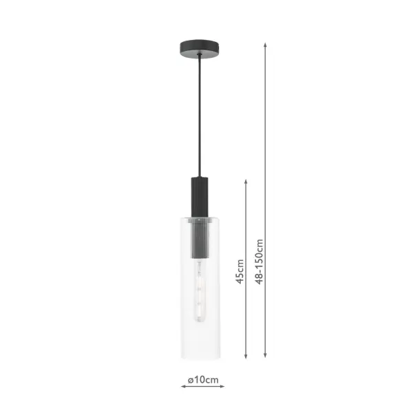 Ruben Satin Black & Ribbed Glass Pendant