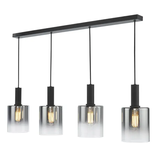 Savannah 4 Light Bar Pendant in Matt Black & Smoked Glass Finish