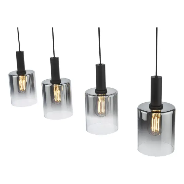 Savannah 4 Light Bar Pendant in Matt Black & Smoked Glass Finish