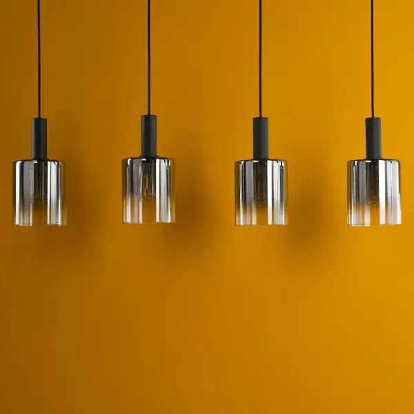 Savannah 4 Light Bar Pendant in Matt Black & Smoked Glass Finish