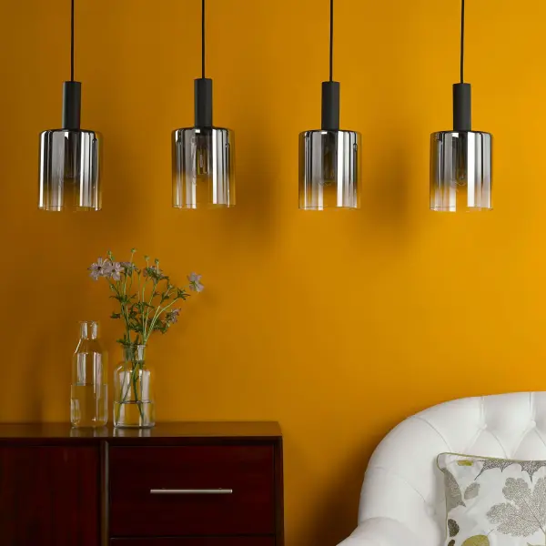 Savannah 4 Light Bar Pendant in Matt Black & Smoked Glass Finish