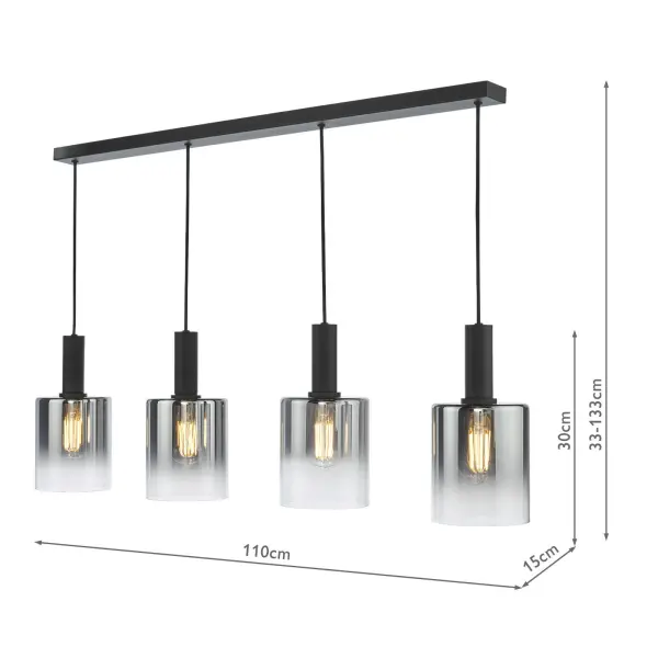 Savannah 4 Light Bar Pendant in Matt Black & Smoked Glass Finish