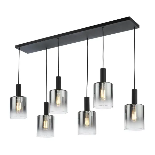Savannah 6 Light Bar Pendant in Matt Black & Smoked Glass Finish