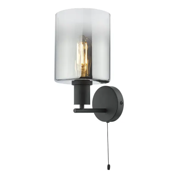 Savannah Matt Black & Smoked Glass Wall Fitting