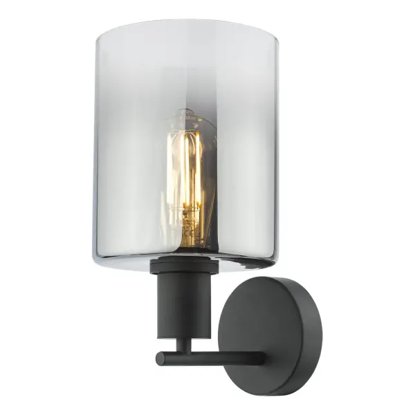 Savannah Matt Black & Smoked Glass Wall Fitting