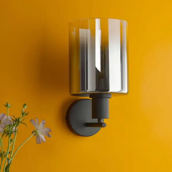 Savannah Matt Black & Smoked Glass Wall Fitting