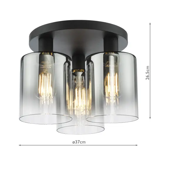 Savannah 3 Light Matt Black & Smoked Glass Flush Fitting
