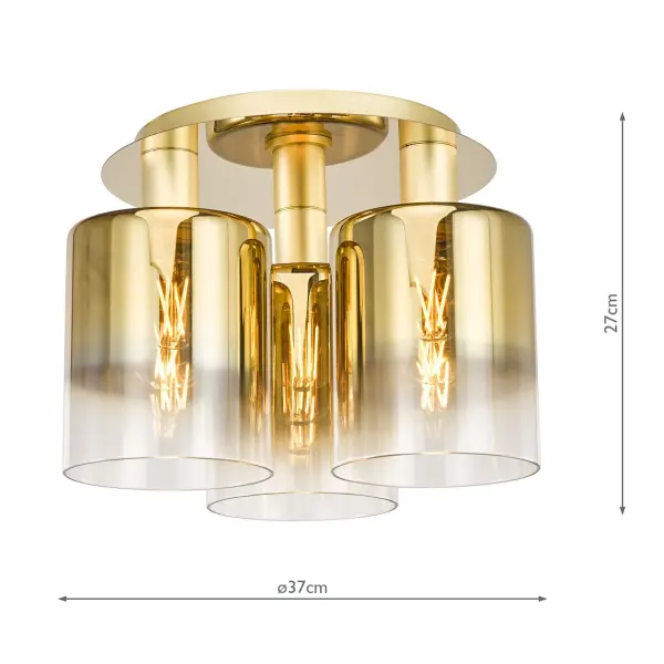 Savannah 3 Light Satin Gold & Ombre Glass Flush Fitting