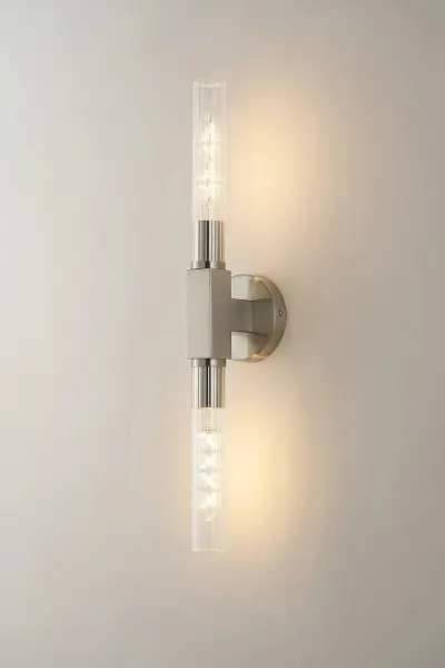 Dee Double Satin Nickel Bathroom Light Wall or Ceiling IP44