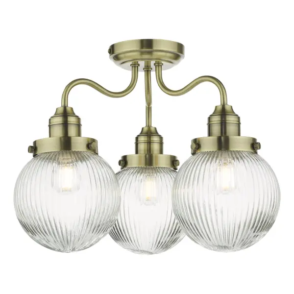 Tamara 3 Light Semi Flush in Antique Brass IP44