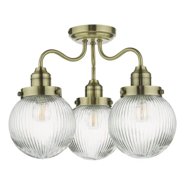 Tamara 3 Light Semi Flush in Antique Brass IP44