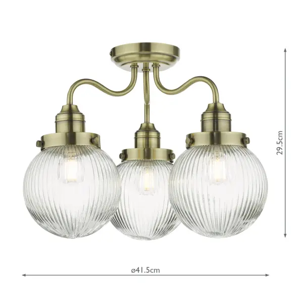 Tamara 3 Light Semi Flush in Antique Brass IP44