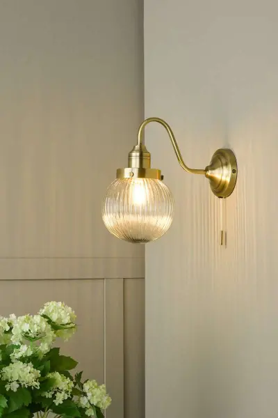 Tamara Wall Light Antique Brass & Ribbed Glass