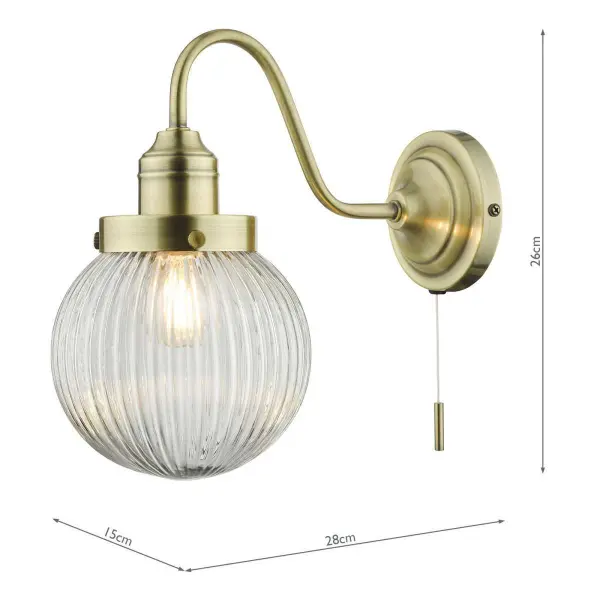 Tamara Wall Light Antique Brass & Ribbed Glass