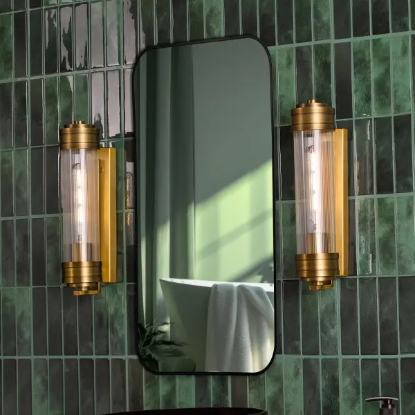 Tommaso Antique Bronze & Ribbed Glass Bathroom Wall Light IP44
