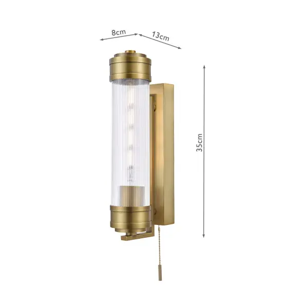 Tommaso Antique Bronze & Ribbed Glass Bathroom Wall Light IP44