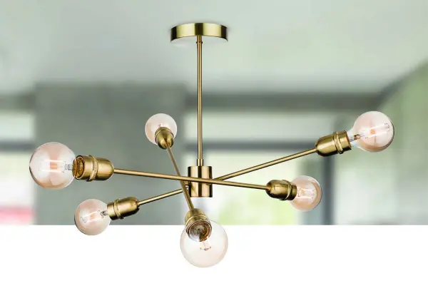 Trident 6 Light Semi-Flush Fitting in Brushed Brass Finish