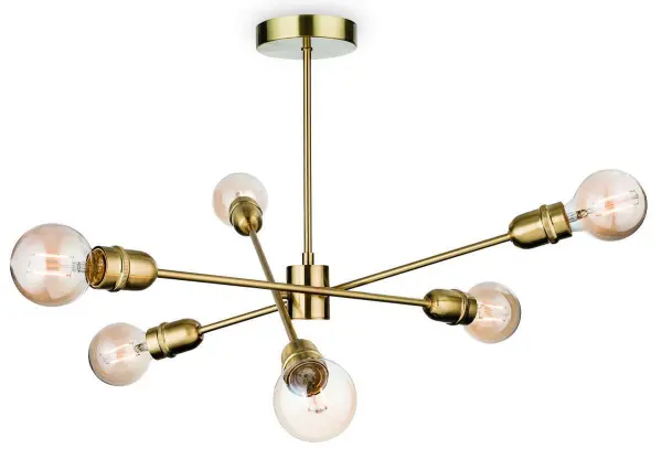 Trident 6 Light Semi-Flush Fitting in Brushed Brass Finish