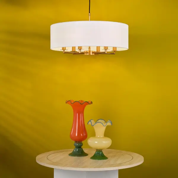 Tyler 6 Light Bronze Pendant C/W White Drum Shade