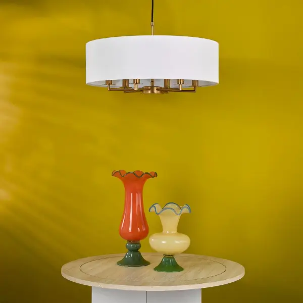 Tyler 6 Light Bronze Pendant C/W White Drum Shade