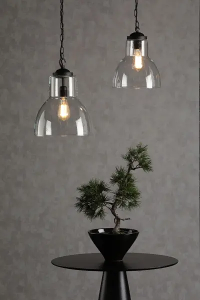 Upton Large Single Black & Glass Pendant