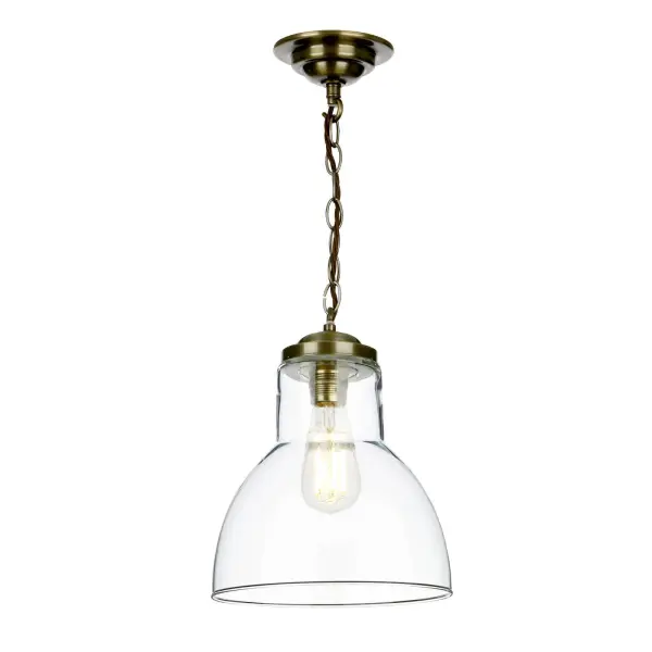 Upton Small Clear Glass Antique Brass Pendant