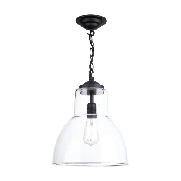 Upton Large Single Black & Glass Pendant