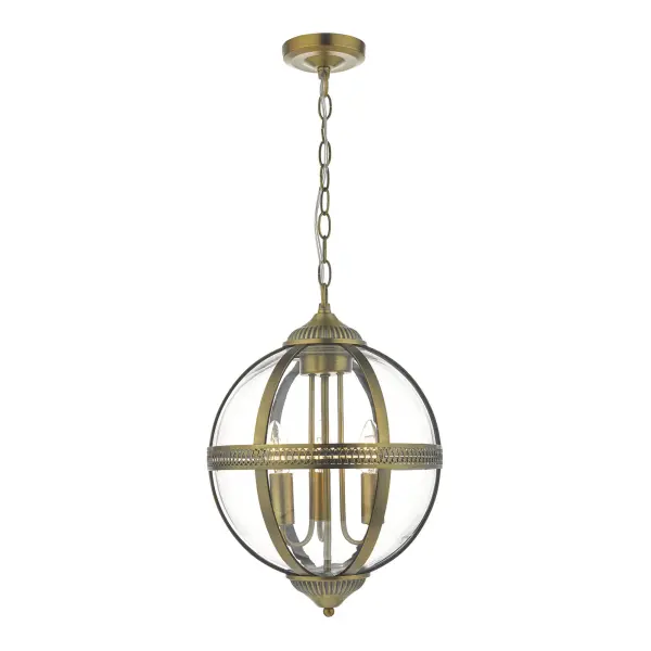 Vanessa 3lt Pendant Antique Brass & Clear