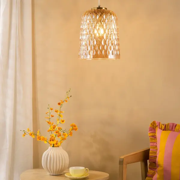 Varius Brass & Amber Glass Single Pendant
