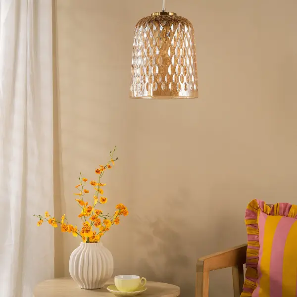 Varius Brass & Amber Glass Single Pendant