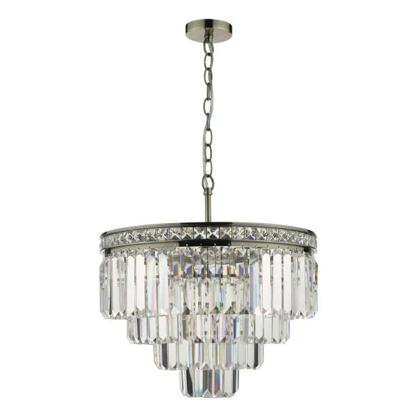 Vyana 4 Light 4 Tier Pendant in Antique Brass with Crystal Droppers