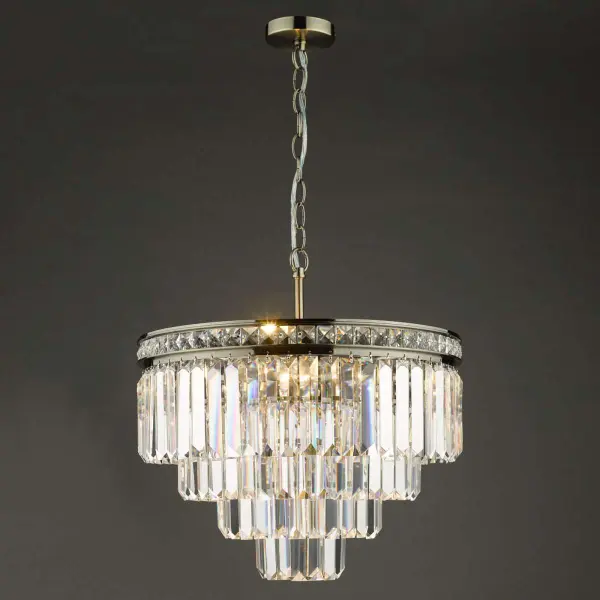 Vyana 4 Light 4 Tier Pendant in Antique Brass with Crystal Droppers