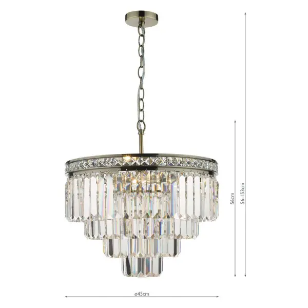 Vyana 4 Light 4 Tier Pendant in Antique Brass with Crystal Droppers