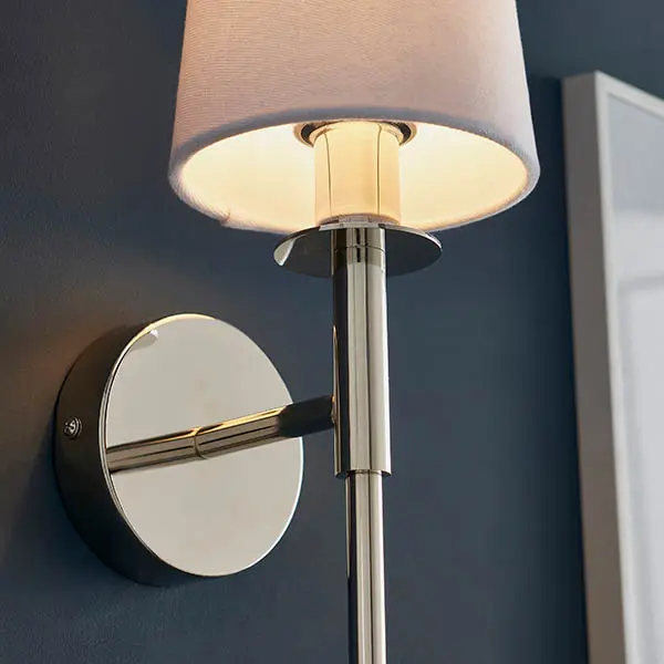 Roe Nickel Vintage Style Wall Light C/W White Shade