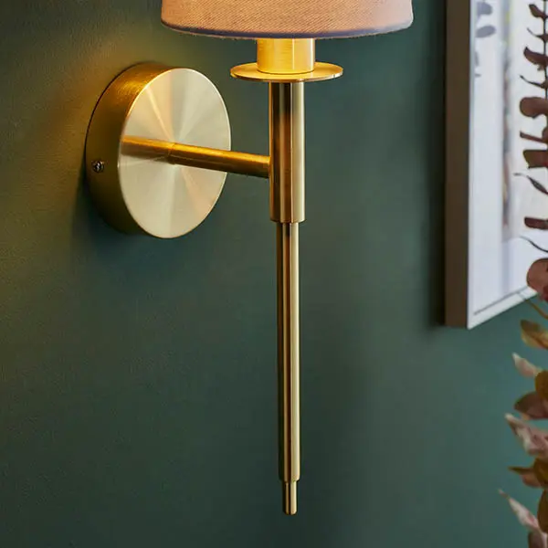 Roe Satin Brass Wall Light C/W White Shade