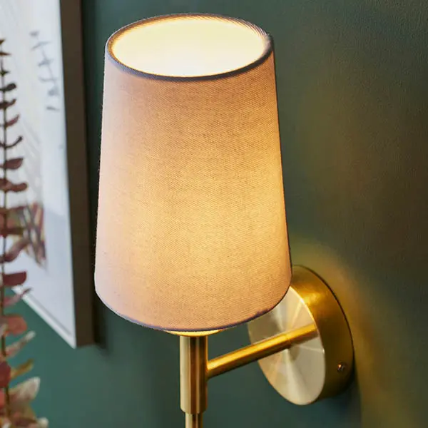 Roe Satin Brass Wall Light C/W White Shade