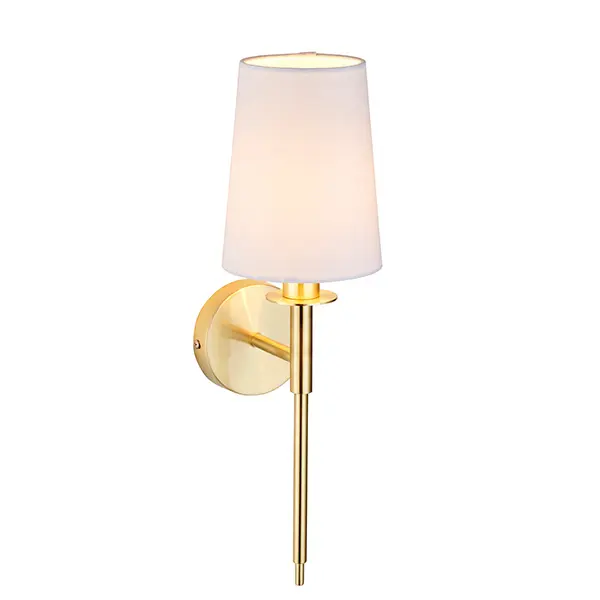 Roe Satin Brass Wall Light C/W White Shade