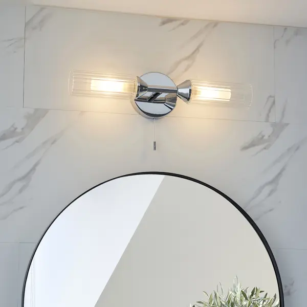 Modern Double Wall Light in Polished Chrome