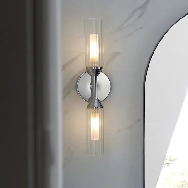 Modern Double Wall Light in Polished Chrome