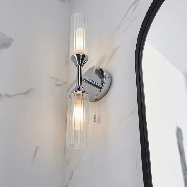 Modern Double Wall Light in Polished Chrome