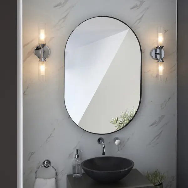 Modern Double Wall Light in Polished Chrome