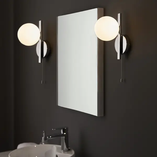 Stylish Right Angle Chrome Wall Light with Opal Shade