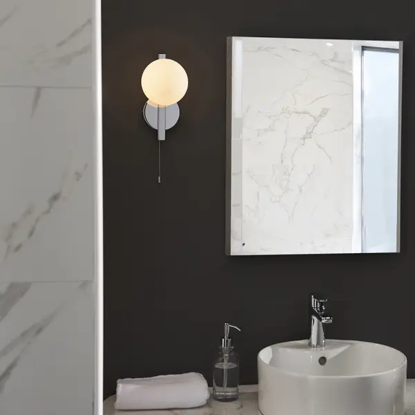 Stylish Right Angle Chrome Wall Light with Opal Shade