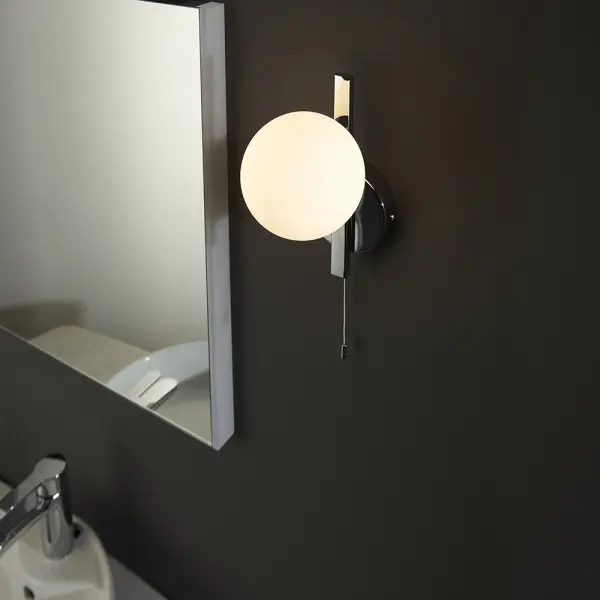 Stylish Right Angle Chrome Wall Light with Opal Shade