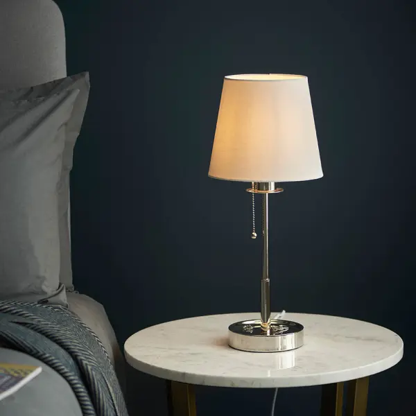 Roe Bright Nickel Table Lamp C/W Shade