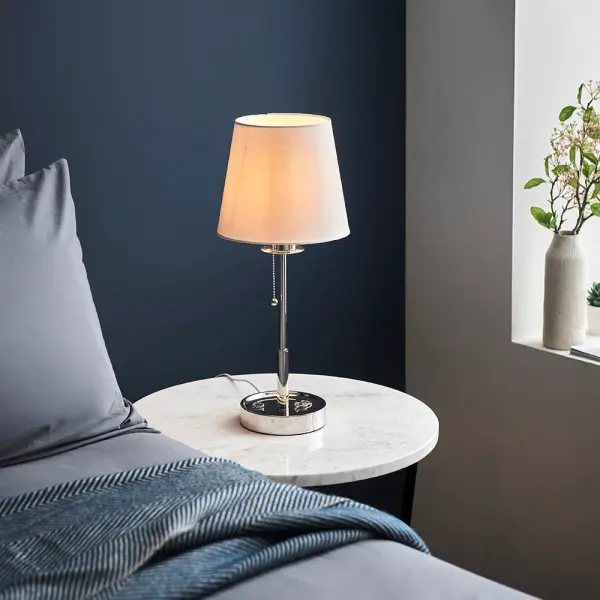 Roe Bright Nickel Table Lamp C/W Shade