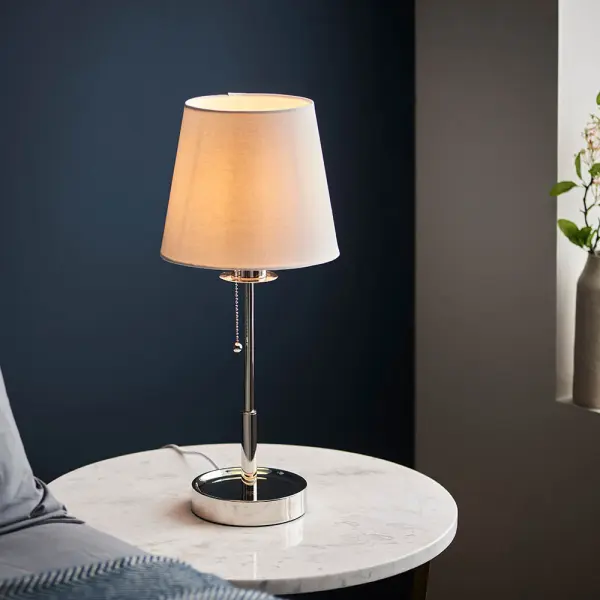 Roe Bright Nickel Table Lamp C/W Shade