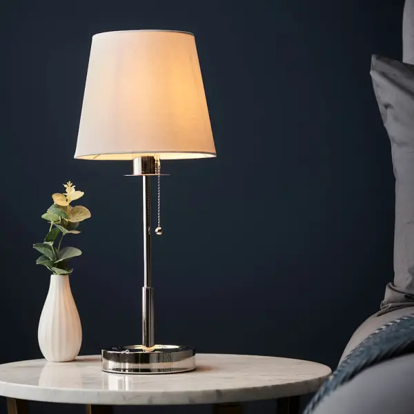 Roe Bright Nickel Table Lamp C/W Shade